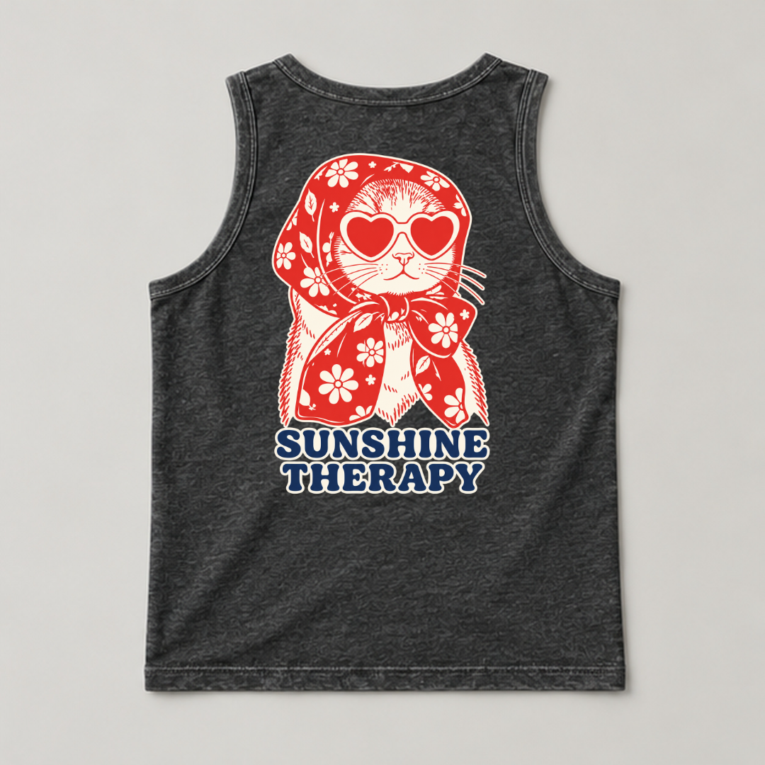 Sunshine Therapy Floral Cat — Washed apparel mockup 13