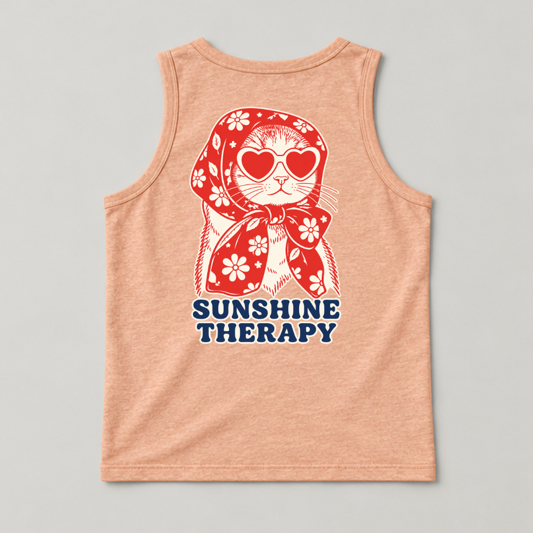 Sunshine Therapy Floral Cat — Washed apparel mockup 14