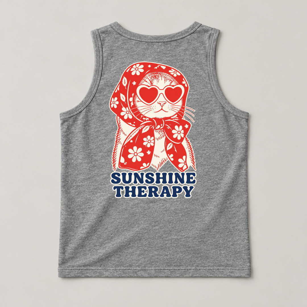 Sunshine Therapy Floral Cat — Washed apparel mockup 15