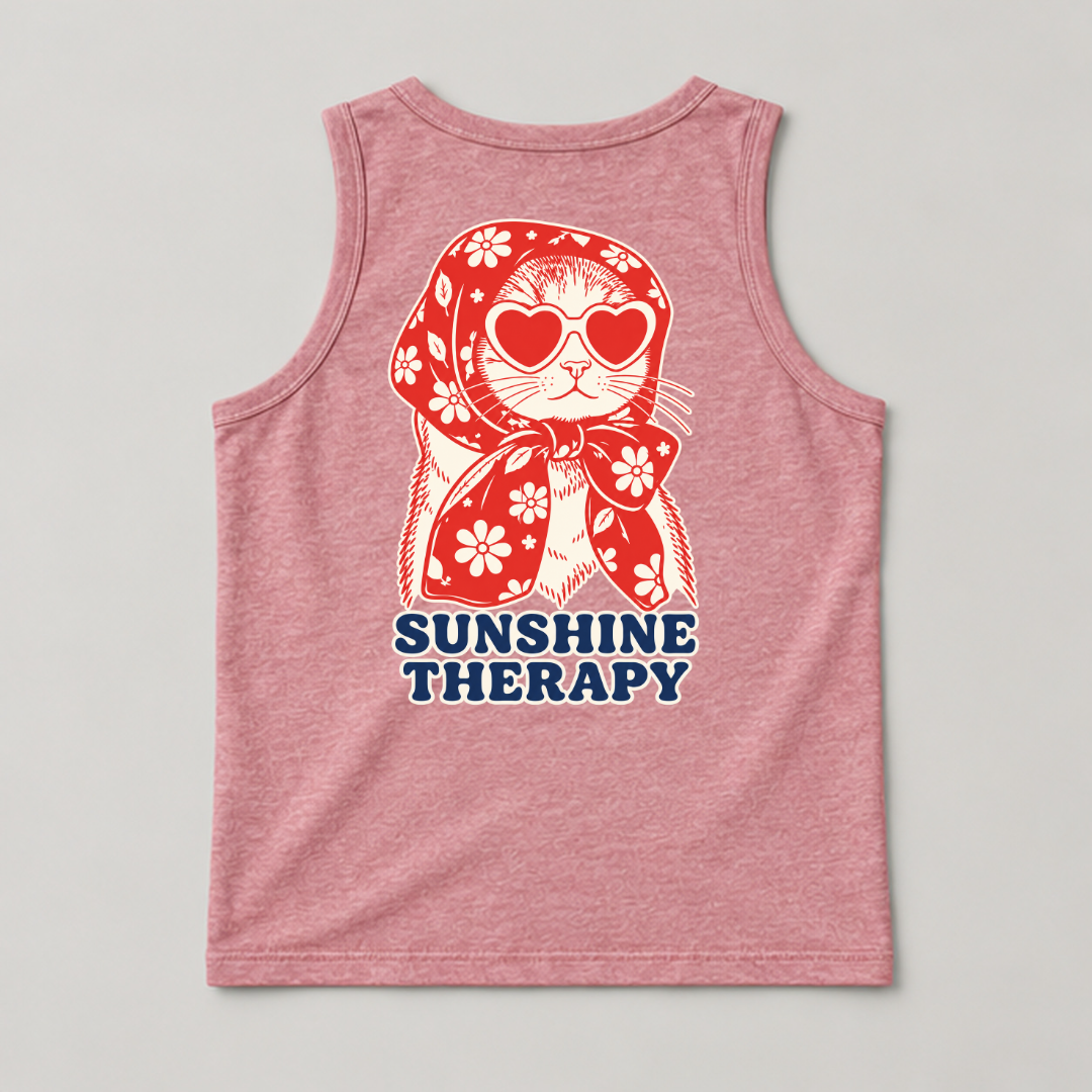 Sunshine Therapy Floral Cat — Washed apparel mockup 16