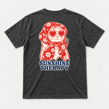 Sunshine Therapy Floral Cat — Washed apparel mockup 1