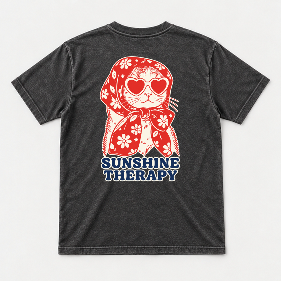 Sunshine Therapy Floral Cat Graphic Washed T-Shirt, Hoodie & Sweatshirt