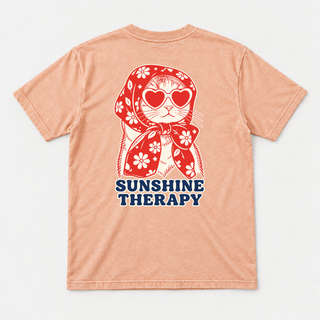 Sunshine Therapy Floral Cat — Washed apparel mockup 2