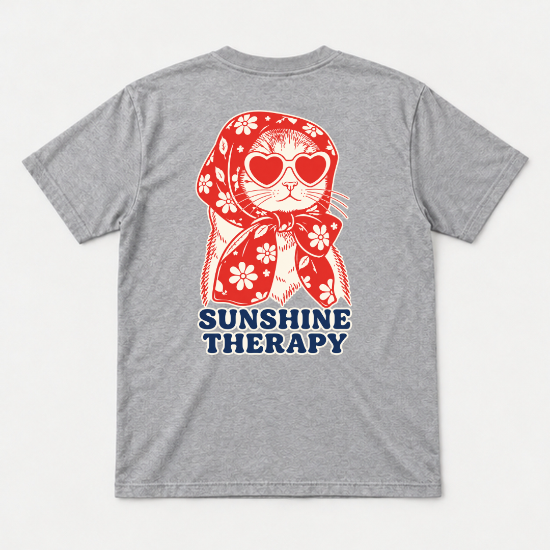 Sunshine Therapy Floral Cat — Washed apparel mockup 3