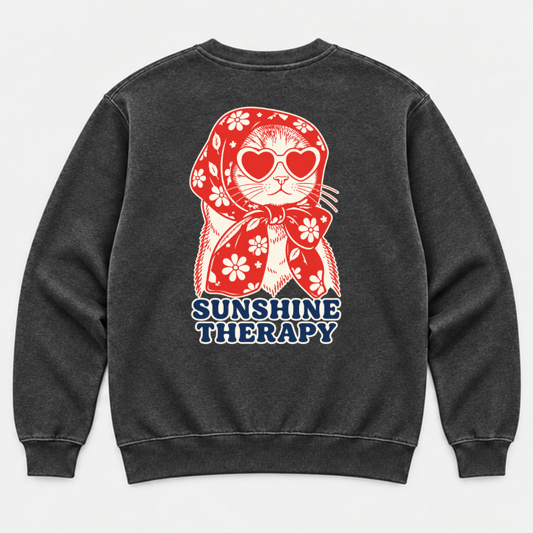 Sunshine Therapy Floral Cat — Washed apparel mockup 5