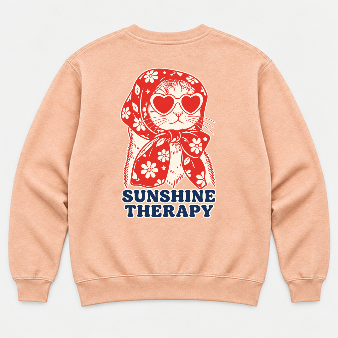 Sunshine Therapy Floral Cat — Washed apparel mockup 6