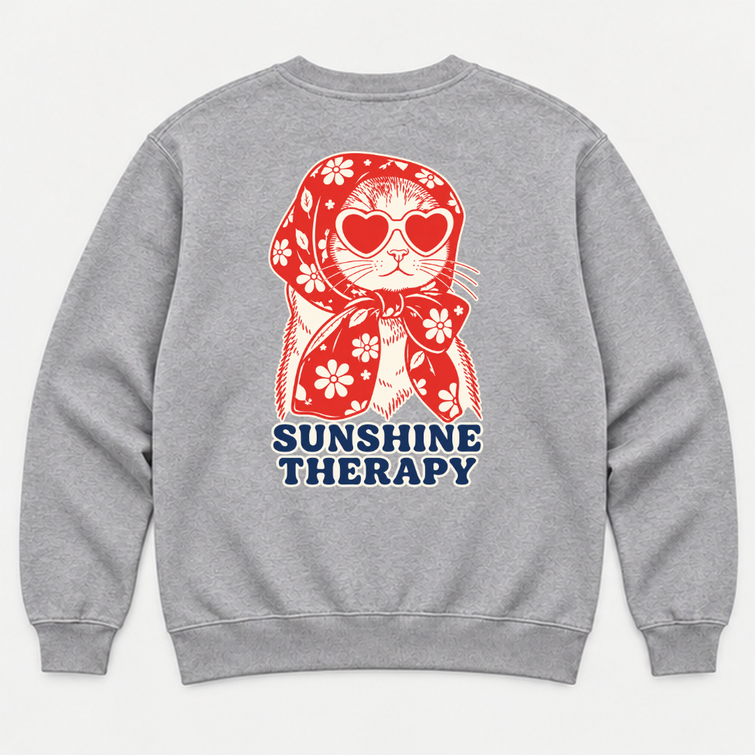 Sunshine Therapy Floral Cat — Washed apparel mockup 7