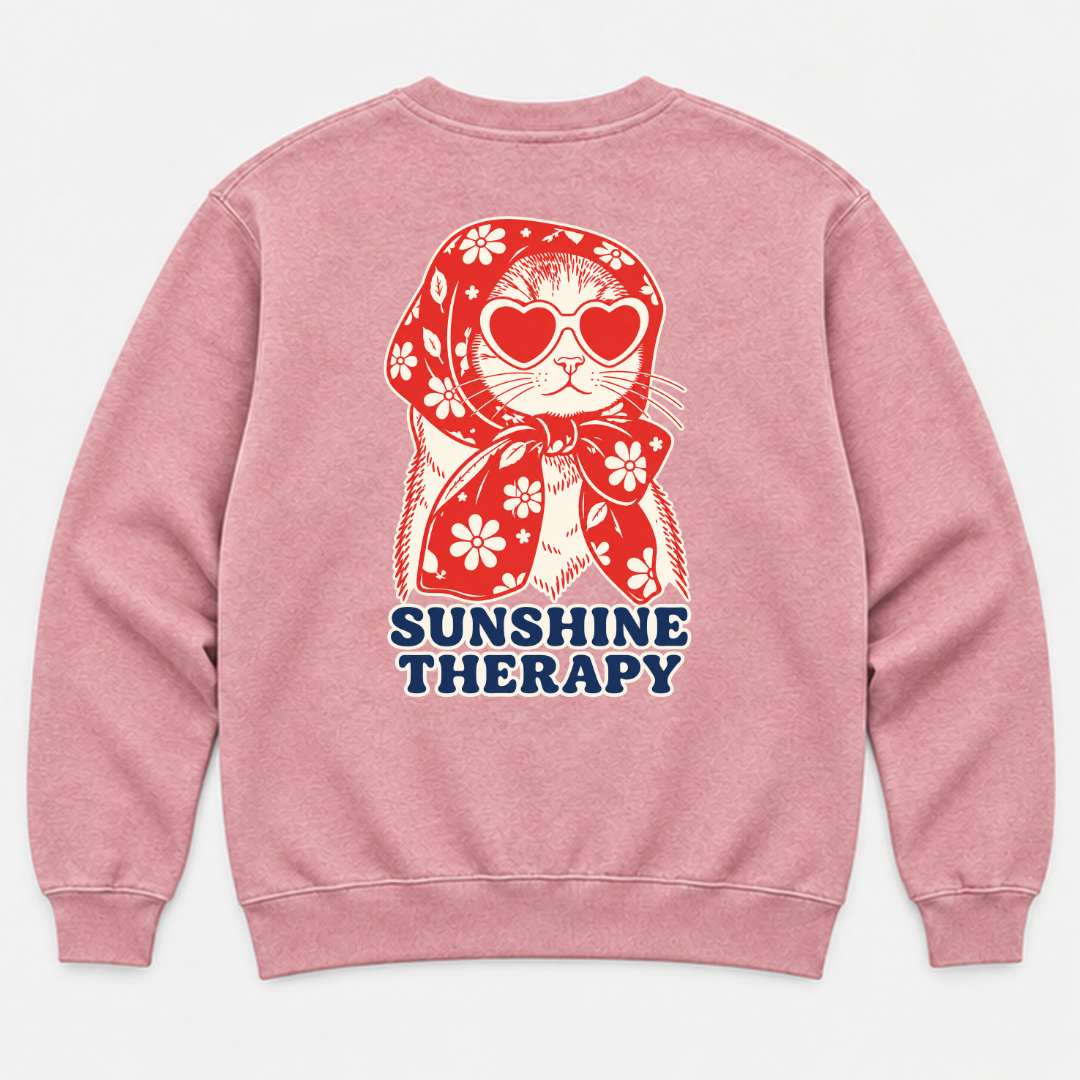 Sunshine Therapy Floral Cat — Washed apparel mockup 8