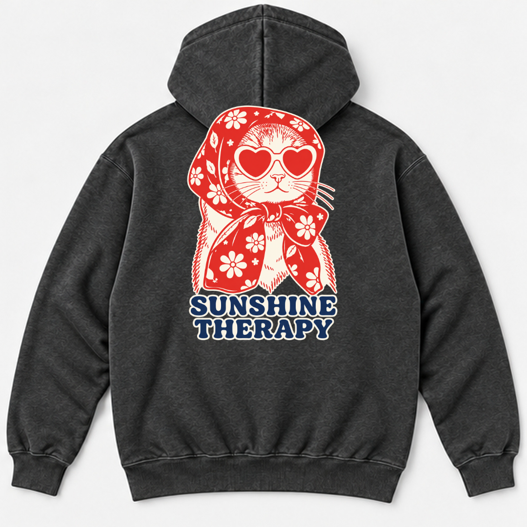 Sunshine Therapy Floral Cat — Washed apparel mockup 9