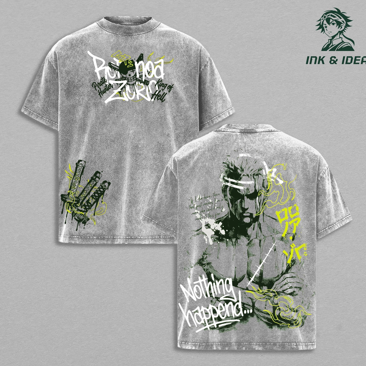 OnePiece Roronoa Zoro “Nothing Happened” Vintage Pirate Hunter Graphic Shirt King of Hell Streetwear T-Shirt