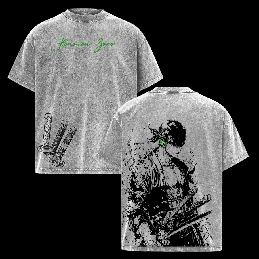 One Piece - Zoro Three Swords Vintage Washed Oversized T-Shirt