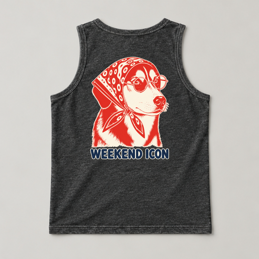 Weekend Icon Bandana Dog — Washed apparel mockup 13