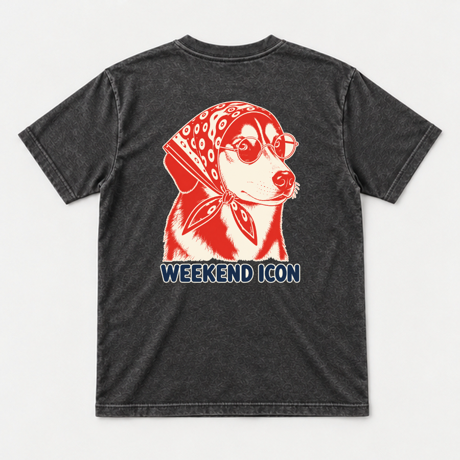 Weekend Icon Bandana Dog Graphic Washed T-Shirt, Hoodie & Sweatshirt