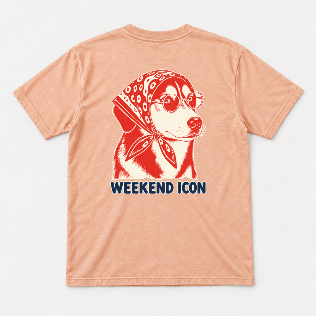 Weekend Icon Bandana Dog — Washed apparel mockup 2