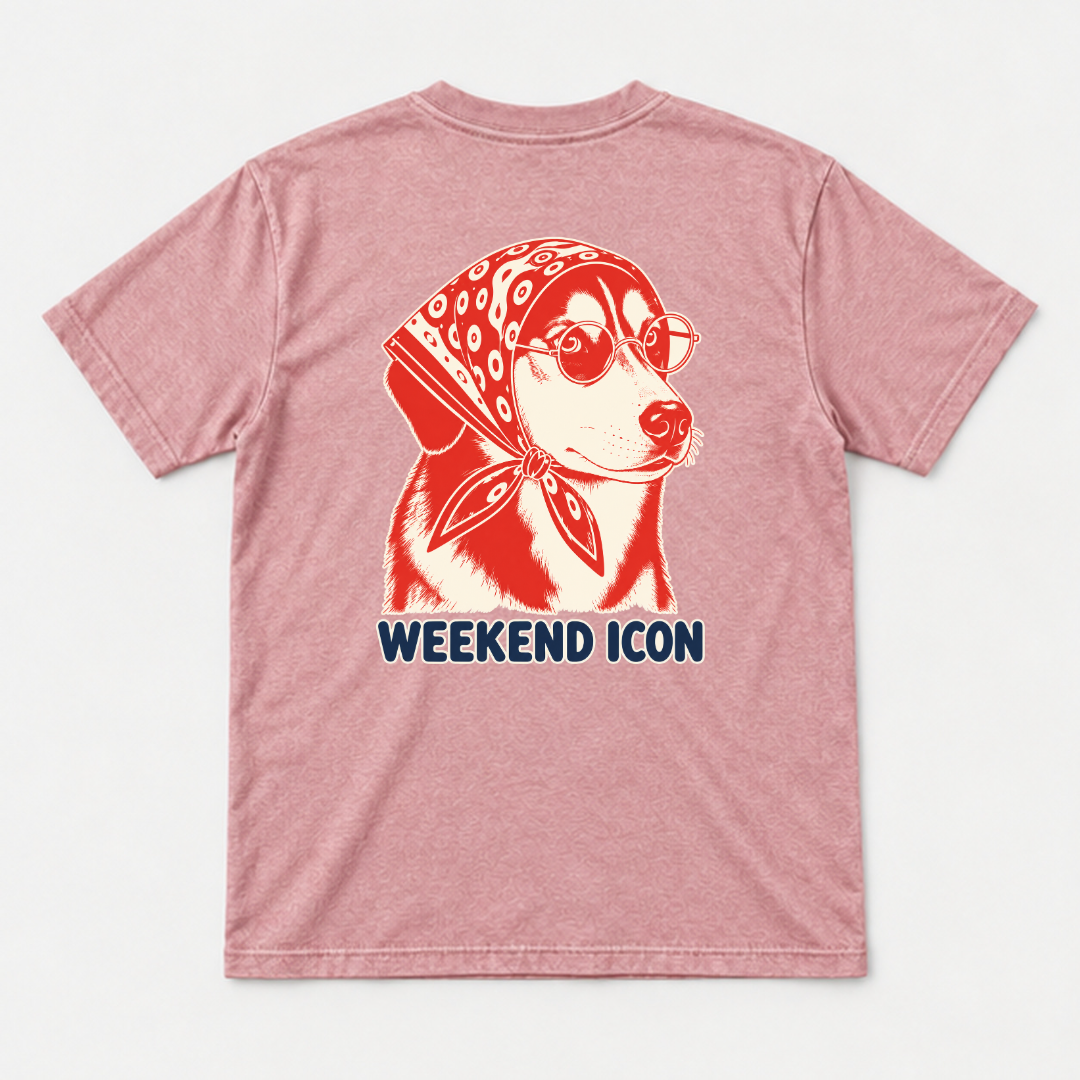 Weekend Icon Bandana Dog — Washed apparel mockup 4