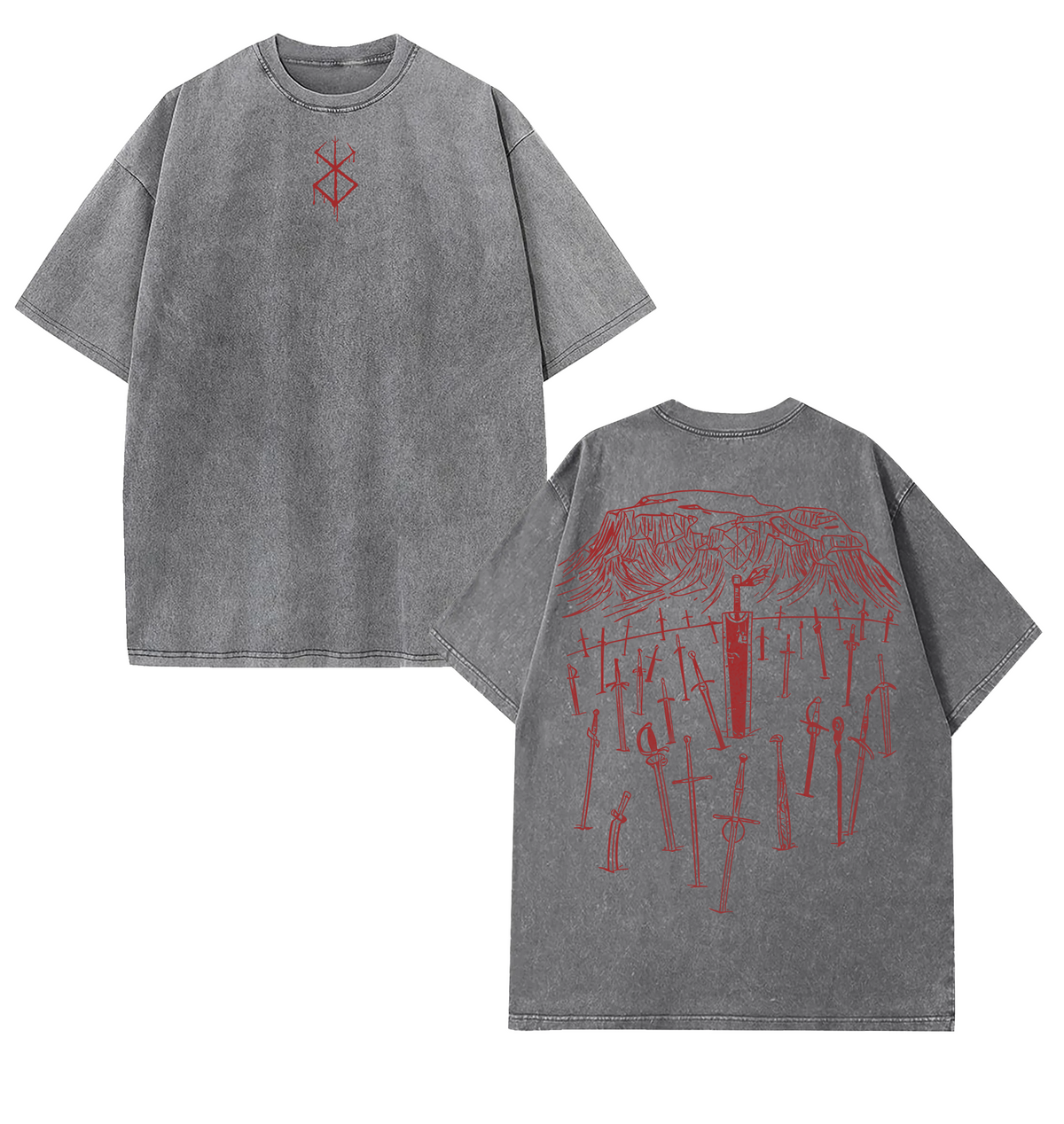 Hill Of Swords" Berserk Retro Vintage Unisex Oversize Anime Acid Washed